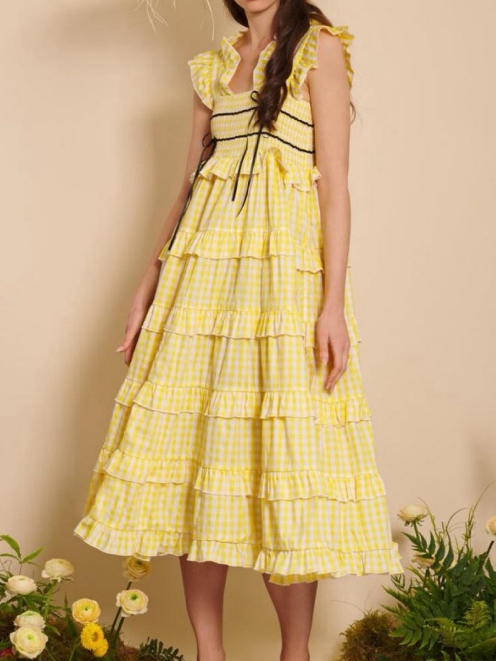 Sister Jane flutter Gingham Tiered Midi Dress